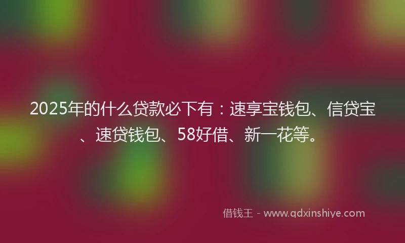 2025年的什么贷款必下有：速享宝钱包、信贷宝、速贷钱包、58好借、新一花等。