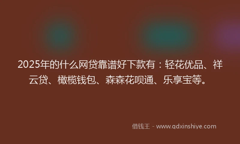 2025年的什么网贷靠谱好下款有：轻花优品、祥云贷、橄榄钱包、森森花呗通、乐享宝等。