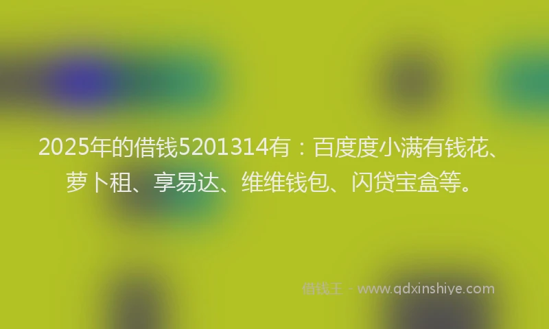 2025年的借钱5201314有:百度度小满有钱花、萝卜租、享易达、维维钱包、闪贷宝盒等。