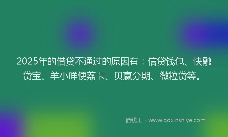 2025年的借贷不通过的原因有：信贷钱包、快融贷宝、羊小咩便荔卡、贝赢分期、微粒贷等。