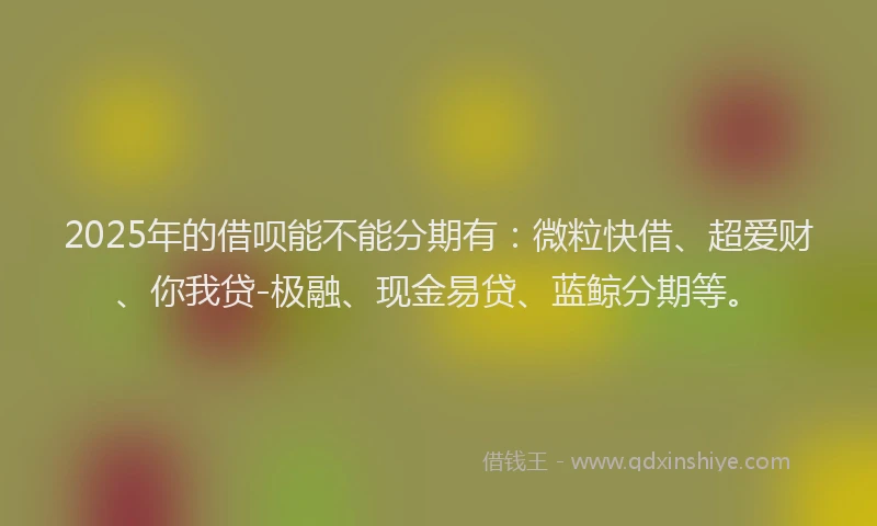 2025年的借呗能不能分期有：微粒快借、超爱财、你我贷-极融、现金易贷、蓝鲸分期等。