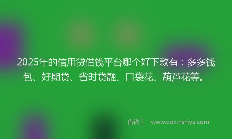 2025年的信用贷借钱平台哪个好下款有：多多钱包、好期贷、省时贷融、口袋花、葫芦花等。