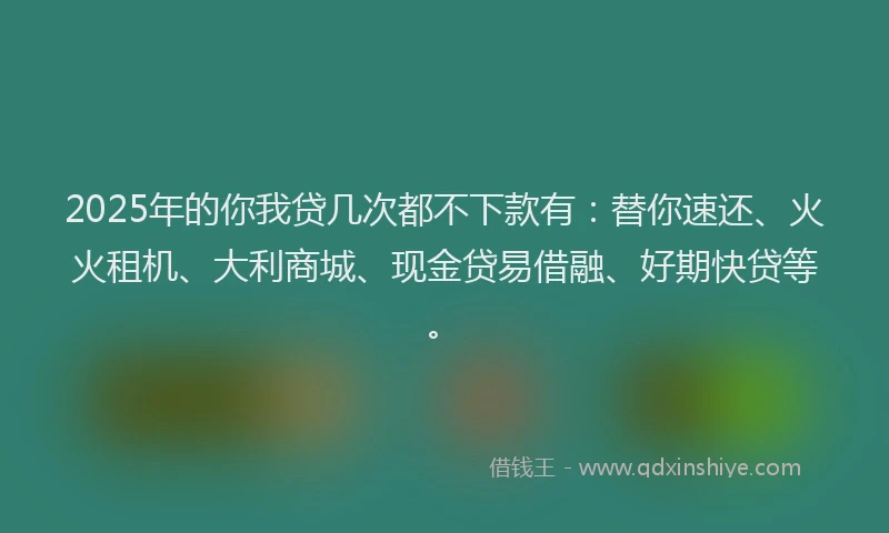 2025年的你我贷几次都不下款有：替你速还、火火租机、大利商城、现金贷易借融、好期快贷等。