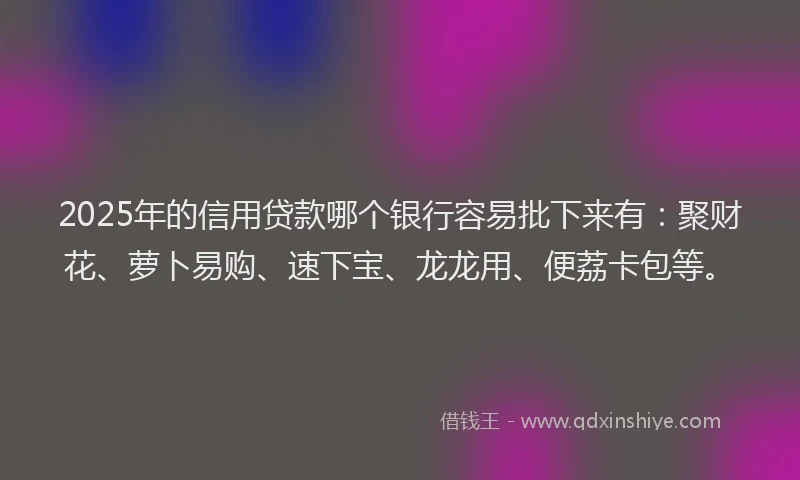 2025年的信用贷款哪个银行容易批下来有：聚财花、萝卜易购、速下宝、龙龙用、便荔卡包等。