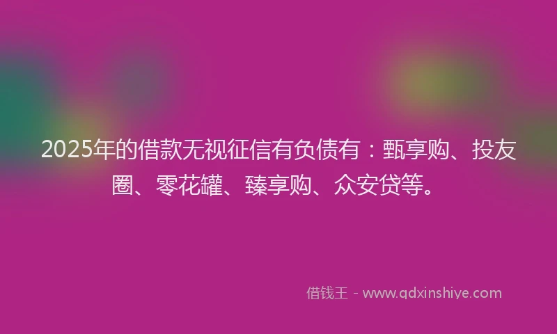 2025年的借款无视征信有负债有：甄享购、投友圈、零花罐、臻享购、众安贷等。