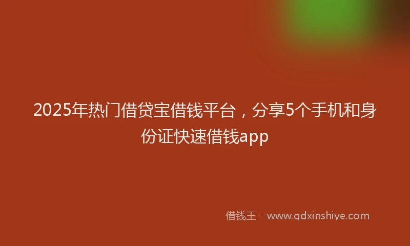 2025年热门借贷宝借钱平台，分享5个手机和身份证快速借钱app