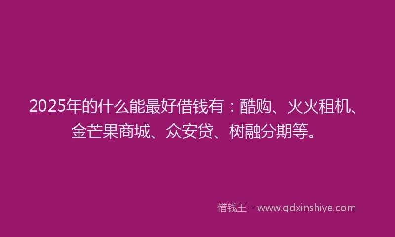 2025年的什么能最好借钱有：酷购、火火租机、金芒果商城、众安贷、树融分期等。