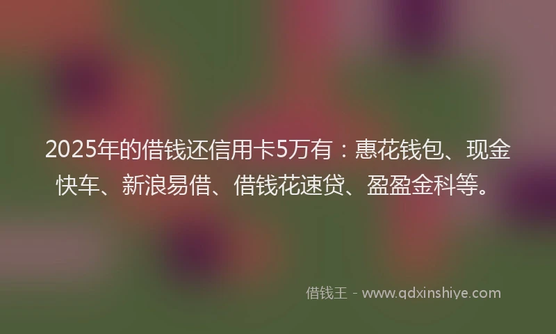 2025年的借钱还信用卡5万有：惠花钱包、现金快车、新浪易借、借钱花速贷、盈盈金科等。