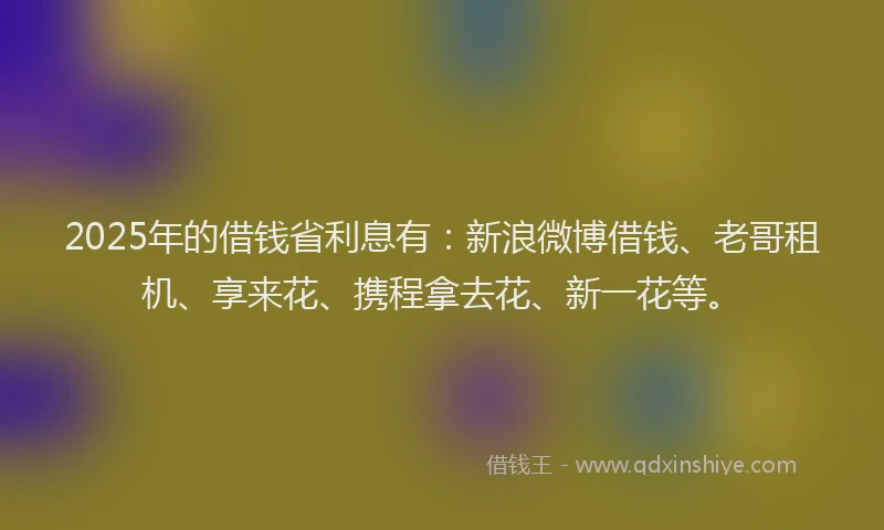2025年的借钱省利息有：新浪微博借钱、老哥租机、享来花、携程拿去花、新一花等。