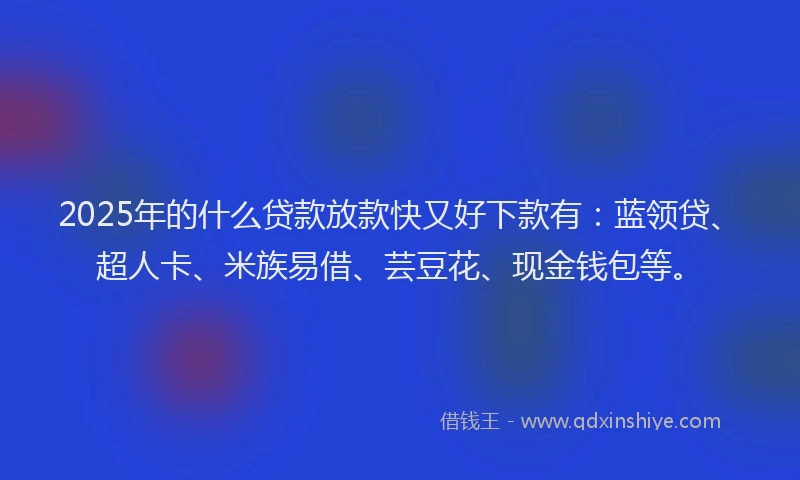 2025年的什么贷款放款快又好下款有：蓝领贷、超人卡、米族易借、芸豆花、现金钱包等。