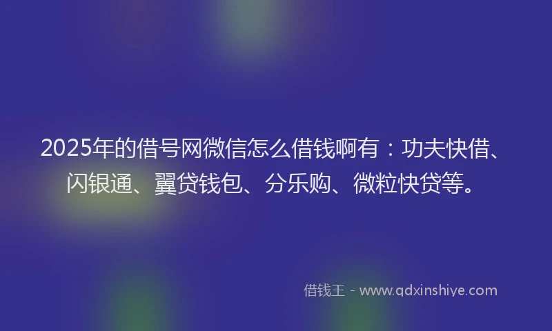 2025年的借号网微信怎么借钱啊有：功夫快借、闪银通、翼贷钱包、分乐购、微粒快贷等。