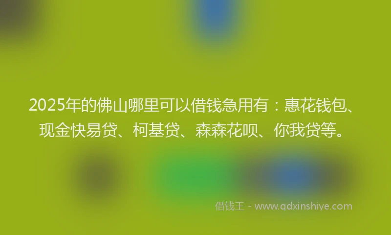 2025年的佛山哪里可以借钱急用有：惠花钱包、现金快易贷、柯基贷、森森花呗、你我贷等。
