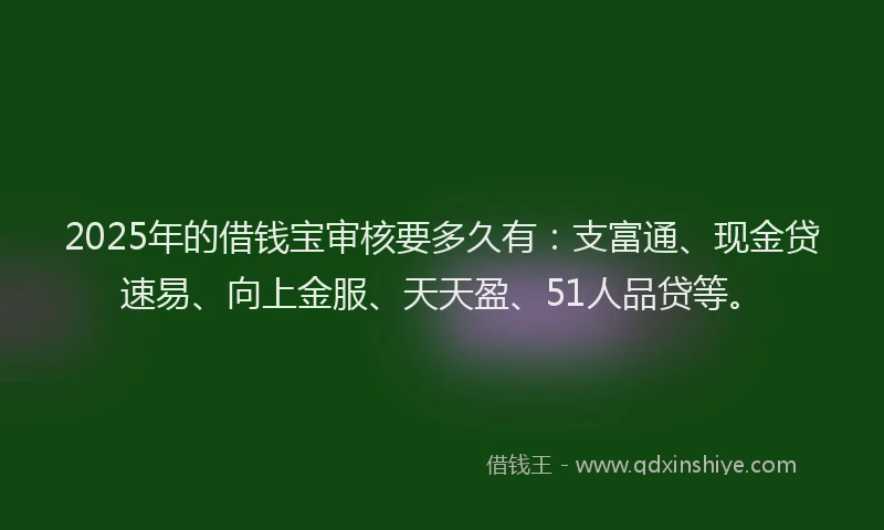 2025年的借钱宝审核要多久有：支富通、现金贷速易、向上金服、天天盈、51人品贷等。
