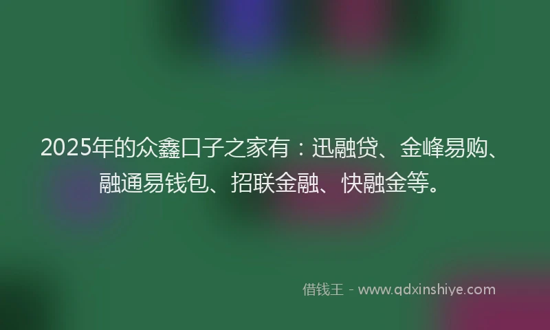 2025年的众鑫口子之家有：迅融贷、金峰易购、融通易钱包、招联金融、快融金等。
