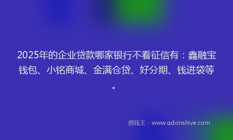 2025年的企业贷款哪家银行不看征信有：鑫融宝钱包、小铭商城、金满仓贷、好分期、钱进袋等。