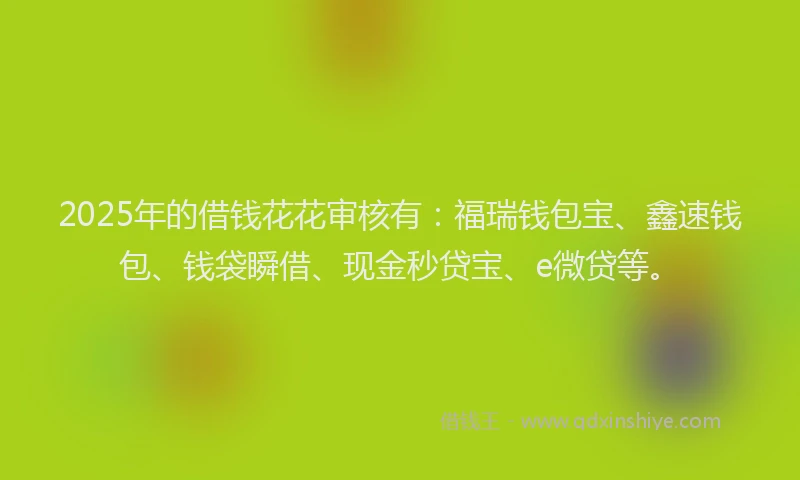 2025年的借钱花花审核有：福瑞钱包宝、鑫速钱包、钱袋瞬借、现金秒贷宝、e微贷等。