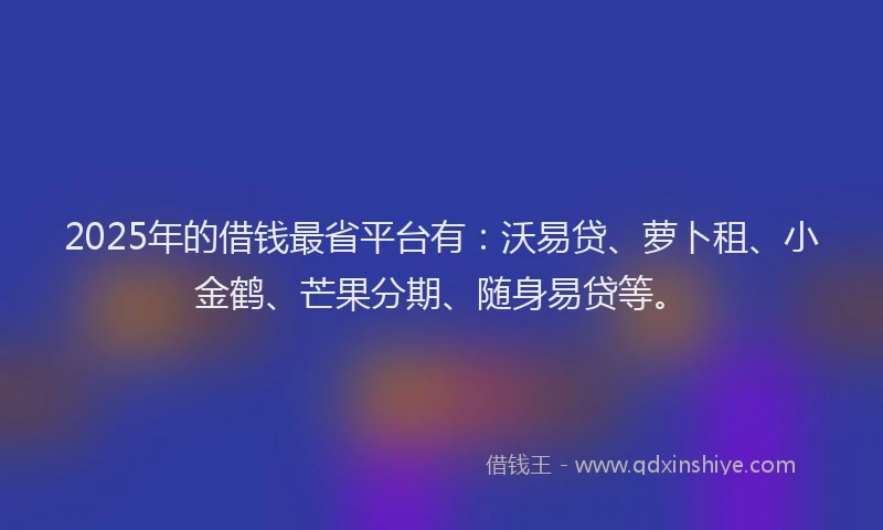 2025年的借钱最省平台有：沃易贷、萝卜租、小金鹤、芒果分期、随身易贷等。
