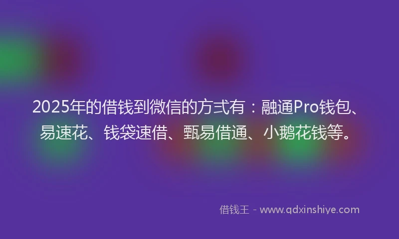 2025年的借钱到微信的方弍有：融通Pro钱包、易速花、钱袋速借、甄易借通、小鹅花钱等。
