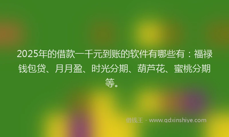 2025年的借款一千元到账的软件有哪些有：福禄钱包贷、月月盈、时光分期、葫芦花、蜜桃分期等。