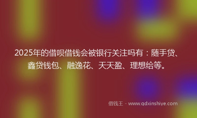 2025年的借呗借钱会被银行关注吗有：随手贷、鑫贷钱包、融逸花、天天盈、理想给等。