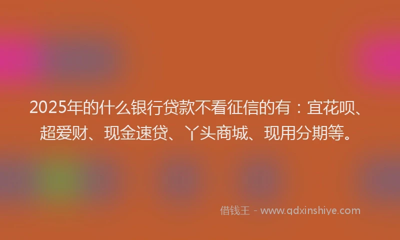 2025年的什么银行贷款不看征信的有：宜花呗、超爱财、现金速贷、丫头商城、现用分期等。