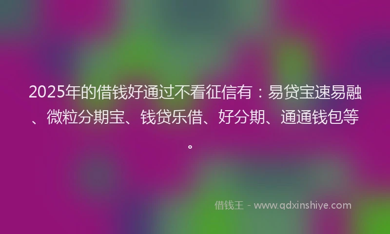 2025年的借钱好通过不看征信有：易贷宝速易融、微粒分期宝、钱贷乐借、好分期、通通钱包等。