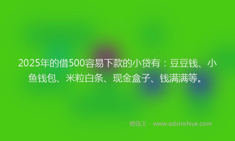2025年的借500容易下款的小贷有：豆豆钱、小鱼钱包、米粒白条、现金盒子、钱满满等。