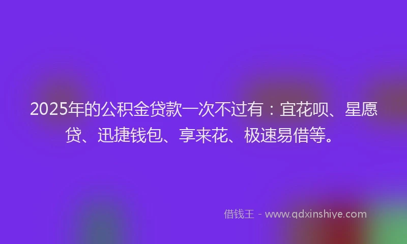 2025年的公积金贷款一次不过有：宜花呗、星愿贷、迅捷钱包、享来花、极速易借等。