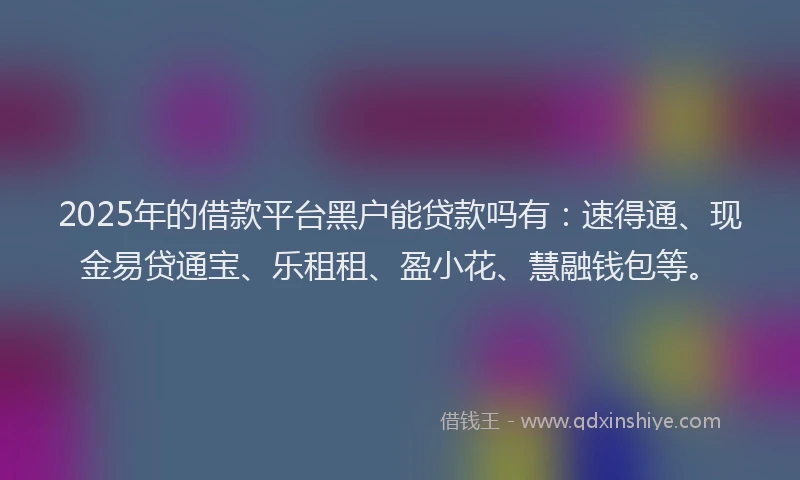 2025年的借款平台黑户能贷款吗有：速得通、现金易贷通宝、乐租租、盈小花、慧融钱包等。