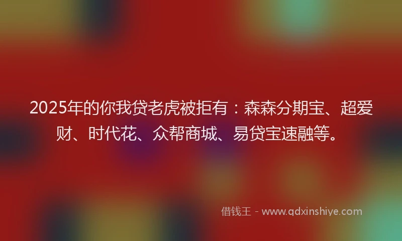 2025年的你我贷老虎被拒有：森森分期宝、超爱财、时代花、众帮商城、易贷宝速融等。