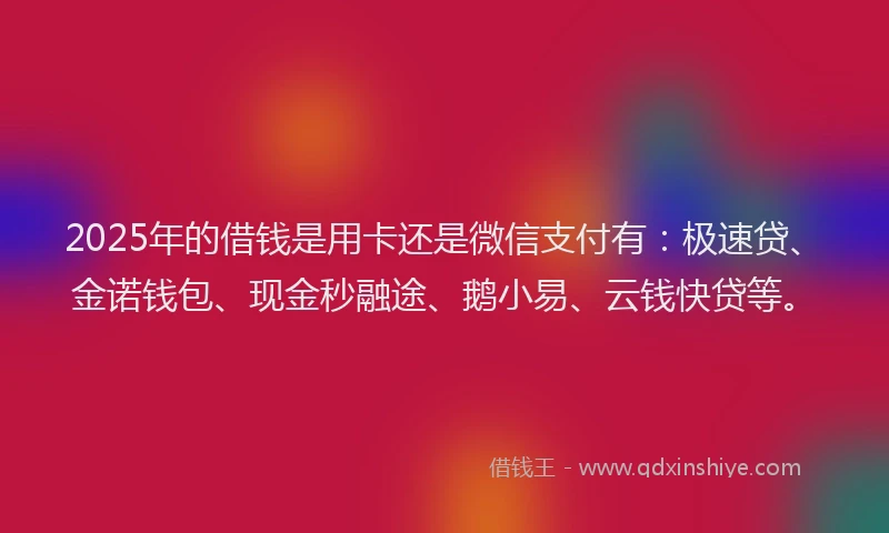 2025年的借钱是用卡还是微信支付有：极速贷、金诺钱包、现金秒融途、鹅小易、云钱快贷等。