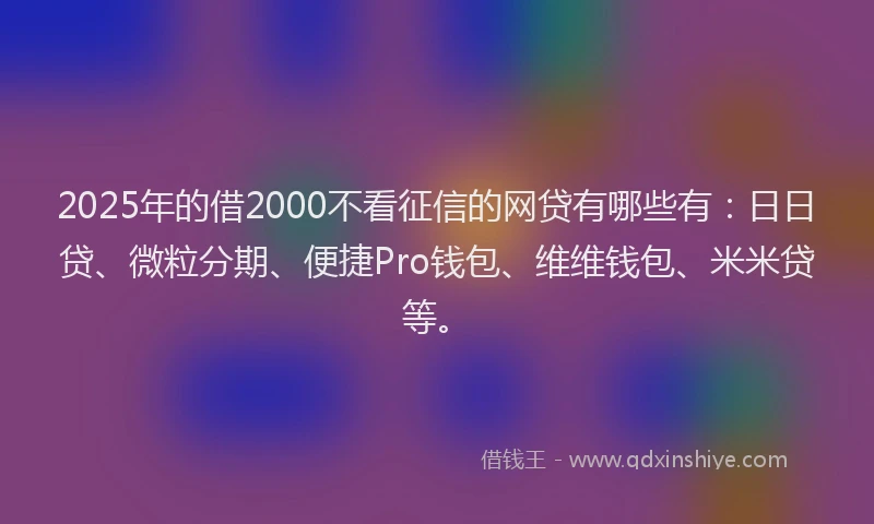 2025年的借2000不看征信的网贷有哪些有：日日贷、微粒分期、便捷Pro钱包、维维钱包、米米贷等。