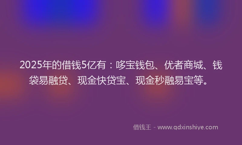 2025年的借钱5亿有：哆宝钱包、优者商城、钱袋易融贷、现金快贷宝、现金秒融易宝等。