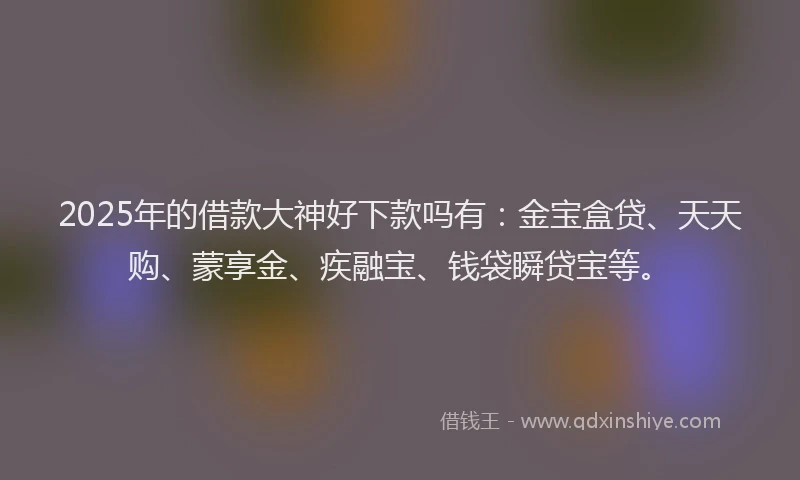 2025年的借款大神好下款吗有：金宝盒贷、天天购、蒙享金、疾融宝、钱袋瞬贷宝等。