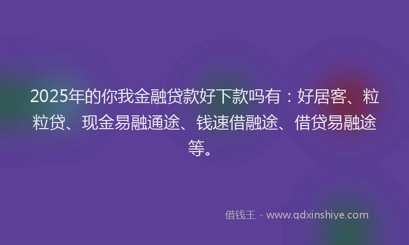 2025年的你我金融贷款好下款吗有：好居客、粒粒贷、现金易融通途、钱速借融途、借贷易融途等。
