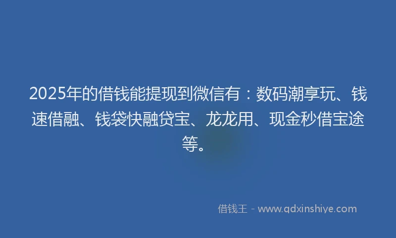 2025年的借钱能提现到微信有：数码潮享玩、钱速借融、钱袋快融贷宝、龙龙用、现金秒借宝途等。