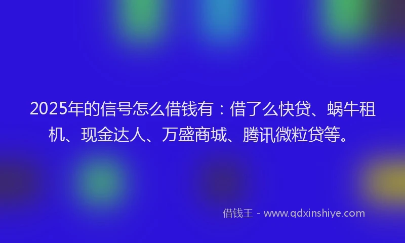 2025年的信号怎么借钱有：借了么快贷、蜗牛租机、现金达人、万盛商城、腾讯微粒贷等。