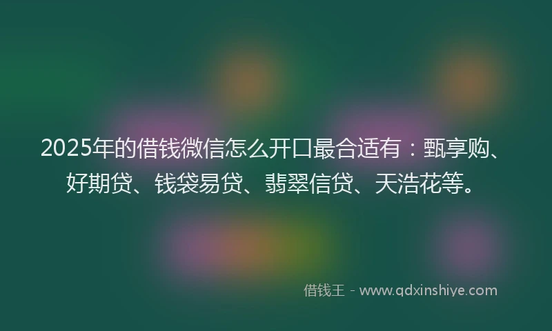 2025年的借钱微信怎么开口最合适有：甄享购、好期贷、钱袋易贷、翡翠信贷、天浩花等。