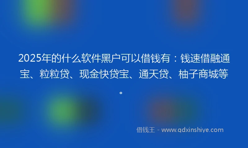 2025年的什么软件黑户可以借钱有：钱速借融通宝、粒粒贷、现金快贷宝、通天贷、柚子商城等。