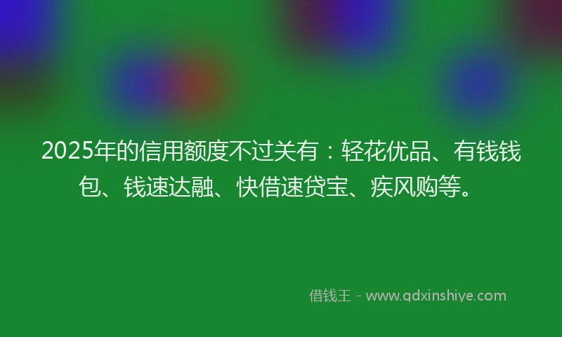 2025年的信用额度不过关有：轻花优品、有钱钱包、钱速达融、快借速贷宝、疾风购等。