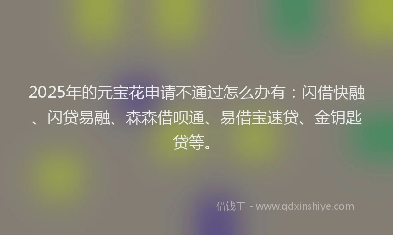 2025年的元宝花申请不通过怎么办有：闪借快融、闪贷易融、森森借呗通、易借宝速贷、金钥匙贷等。