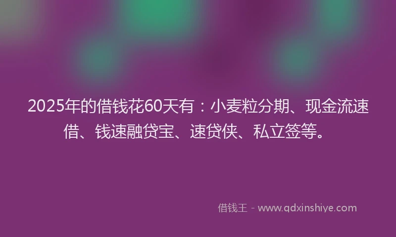 2025年的借钱花60天有：小麦粒分期、现金流速借、钱速融贷宝、速贷侠、私立签等。