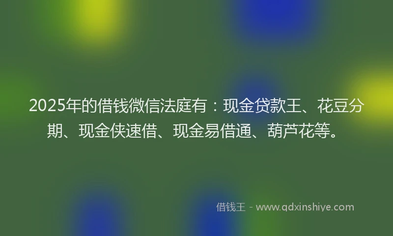 2025年的借钱微信法庭有：现金贷款王、花豆分期、现金侠速借、现金易借通、葫芦花等。