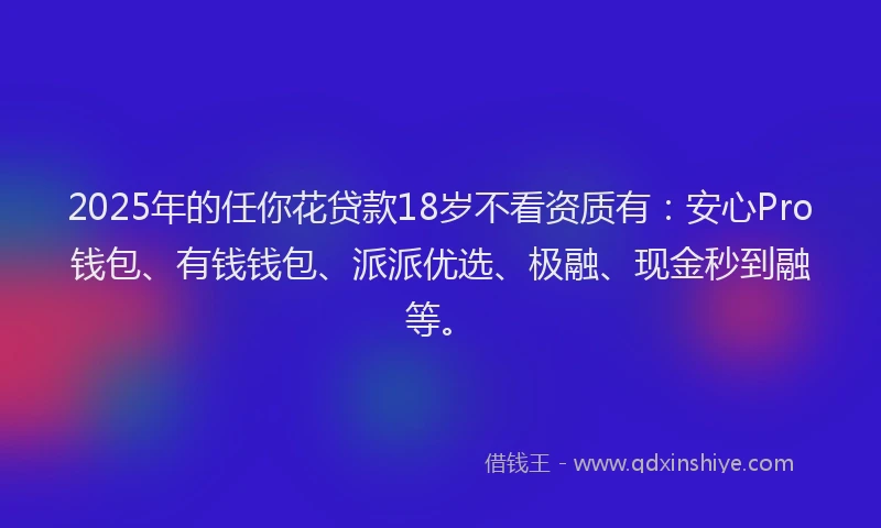 2025年的任你花贷款18岁不看资质有：安心Pro钱包、有钱钱包、派派优选、极融、现金秒到融等。