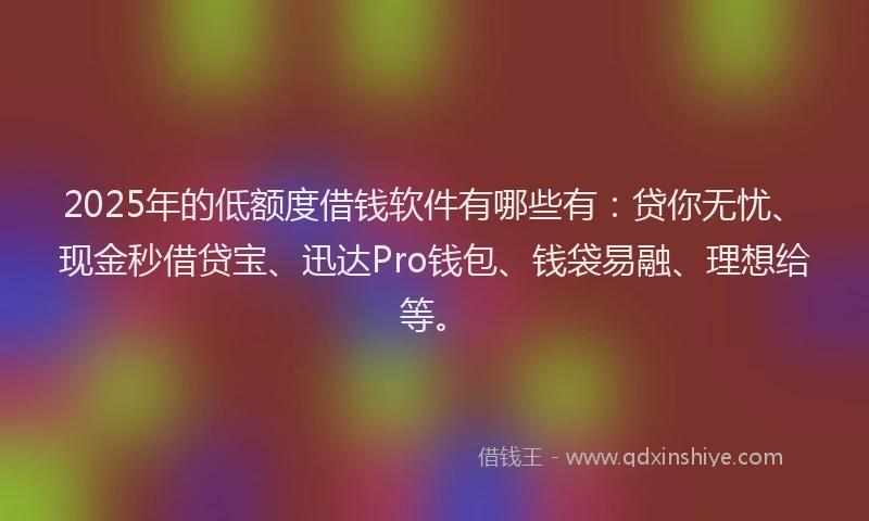 2025年的低额度借钱软件有哪些有：贷你无忧、现金秒借贷宝、迅达Pro钱包、钱袋易融、理想给等。