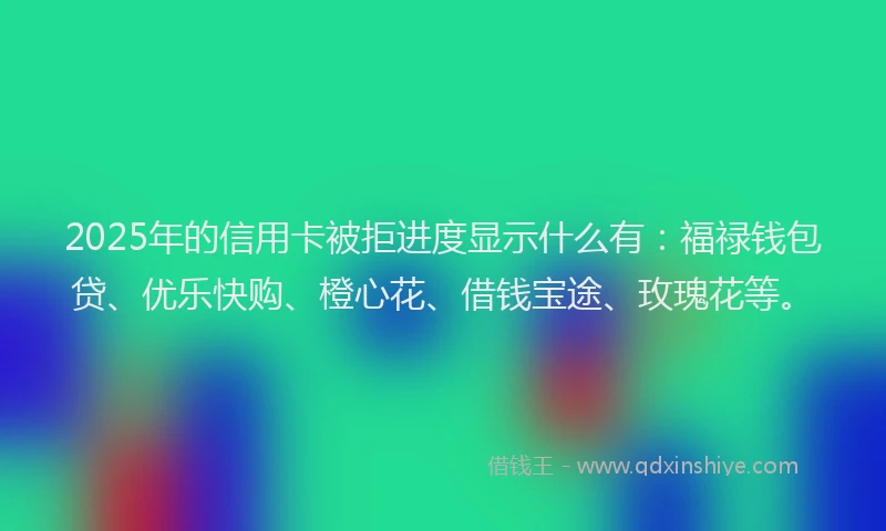 2025年的信用卡被拒进度显示什么有：福禄钱包贷、优乐快购、橙心花、借钱宝途、玫瑰花等。