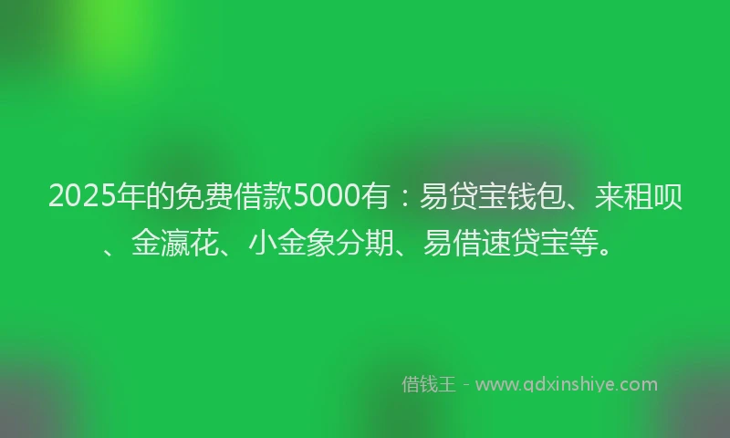 2025年的免费借款5000有：易贷宝钱包、来租呗、金瀛花、小金象分期、易借速贷宝等。