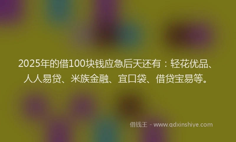 2025年的借100块钱应急后天还有：轻花优品、人人易贷、米族金融、宜口袋、借贷宝易等。