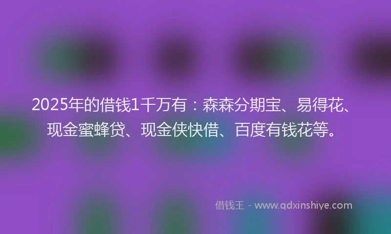2025年的借钱1千万有：森森分期宝、易得花、现金蜜蜂贷、现金侠快借、百度有钱花等。