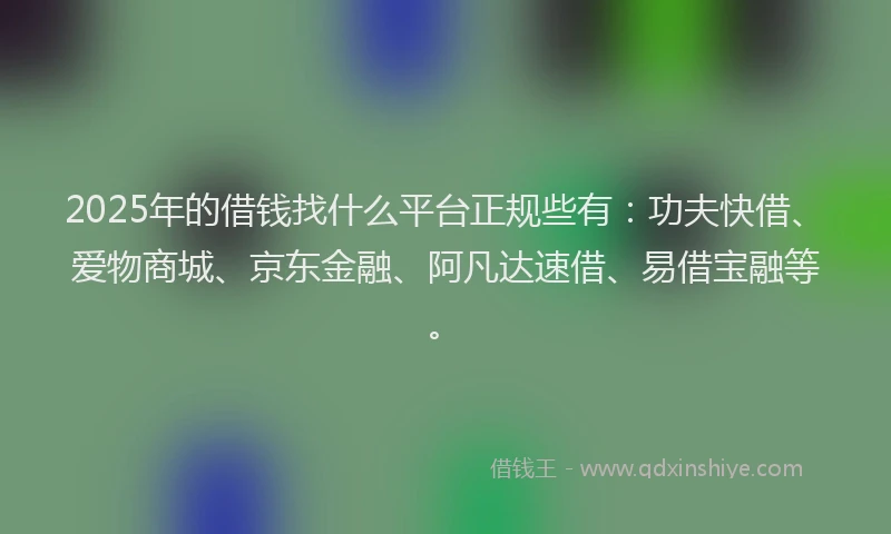 2025年的借钱找什么平台正规些有：功夫快借、爱物商城、京东金融、阿凡达速借、易借宝融等。